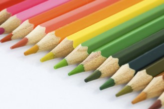 Netherlands, February 2022. Close up of colored pencils in different colors