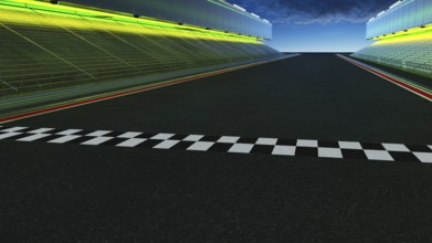 View of the infinity empty asphalt international race track with start and finish line, evening