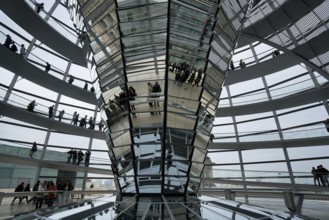 Interior of German Reichstag Parliament glass structure building