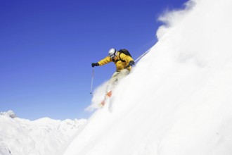 Skier in action, deep snow, trick skiing, man 30-40 years, Alpine region, Austria, Europe