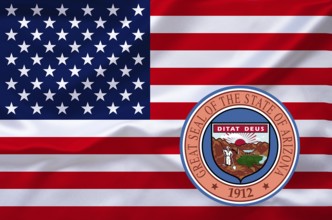 The flag of the USA with the coat of arms of Arizona, Studio