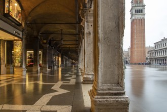 The St. Mark's Square in Venice during Bad Weather and High Tide, Venice, Italy, Europe