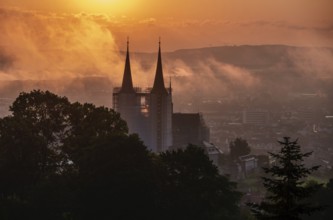 View over Bamberg (Franconia, Germany) and the Michelsberg monastery at sunrise