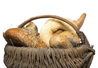 Bread in basket. White isolated
