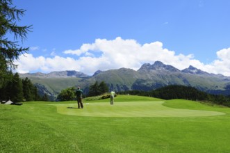 Wonderfull panoramic view from the Kulm golf-course in St. Moritz in the swiss alps