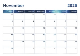 November 2025 calendar, week start Sunday, modern design