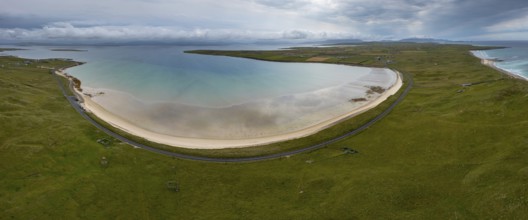 A panorama view of the southern Mullet Peninsula in County Mayo in western Ireland with Elly Bay