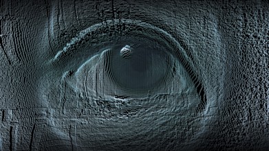 Macro shot of an eye of a Asian ethnic girl, digital effect representing virtual reality, ideal