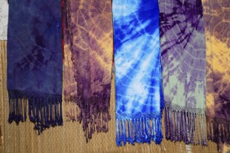 Fez, North Morocco, Morocco, Africa, Multicoloured dyed shawls with different patterns, Africa