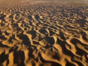 Aerial top view on sand dunes in Sahara desert