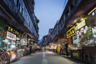 Restaurant street near central market of xiamen city china at night