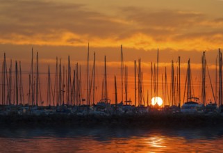 Sunset at the harbour of Ärösköbing Denmark Baltic Sea, Denmark, Europe