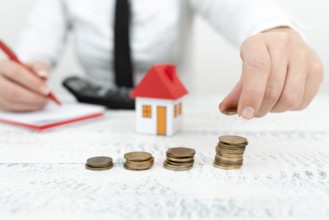 Lady Presenting New Home Savings Deals In Outfit, Business Woman Showing Possible Investment