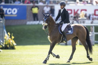 Sameh El Dahabn of Great Britain and riding WKD Toronto compete in the first round of the 1.60m