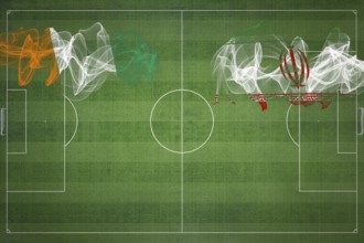Ivory Coast vs Iran Soccer Match, national colors, national flags, soccer field, football game,