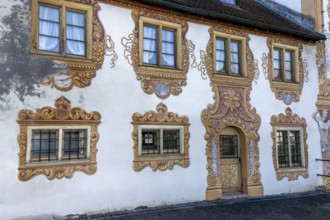 Detail of a painted building of the town wall in Klosterhofstraße, Rot an der Rot, Swabia,