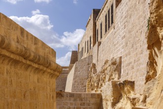 Walls of Fort St. Angelo, former fortress of the Knights of St. John, in Birgu, Malta, in 2017,