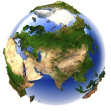 3D model of the globe with an exaggerated vertical relief