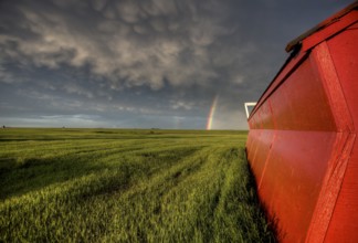 Abandoned Farm with storm clouds in the Canadian Prairie