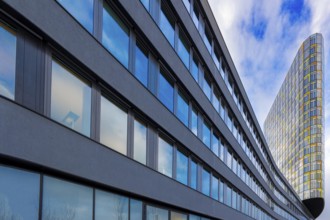 Modern façades with reflective glass windows, Munich, Bavaria, Germany, Europe