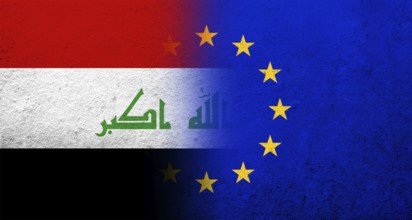 Flag of the European Union with Iraq National flag. Grunge background