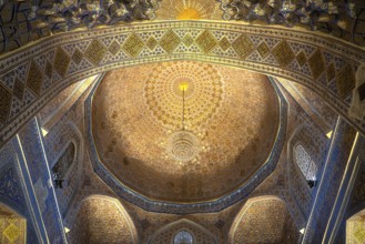 Interior inside the old ancient uzbek tomb - Amir Temur maqbarasi, Go‘ri Amir in Uzbekistan