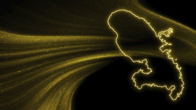 Map of Martinique, Gold glitter map on dark background
