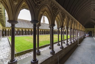 Cloister of Mont Saint Michel Abbey in Normandy, France, Europe