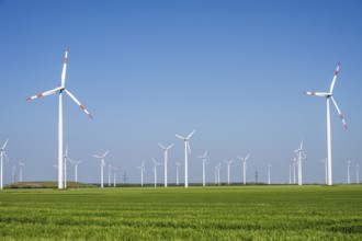 Wind farm with many turbines seen in Germany