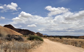 A sand road when you travel in the Namib Desert, Damaraland, Namibia in Africa
