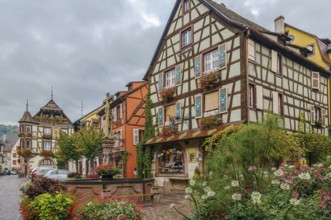 Main street with historical houses in Kaysersberg, Alsace, France, Europe