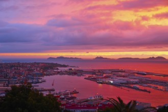 Vigo skyline and port sunset in Galicia of Spain