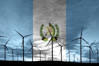 Guatemala flag wind farm at sunset, sustainable development, renewable energy Wind Turbines