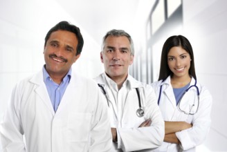 Doctors multi ethnic expertise indian caucasian latin in hospital