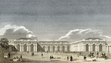 The Grand Trianon, Domain of Versailles, near Paris, antique steel engraved print, 1831