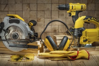 Construction carpentry tools electric corded circular saw jigsaw cordless drill earphones gloves