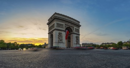 Paris France, panorama city skyline sunset at Arc de Triomphe and Champs Elysees
