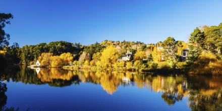 DAYLESFORD, AUSTRALIA, MAY 12 2024: Landscape around Lake Daylesford in a cool late autumn