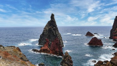 Bizarre rock formations on the Ponta de São Lourenço peninsula in Madeira