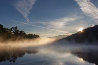 Lake with morning fog Light mood