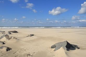 Beach landscape with rock in the foreground