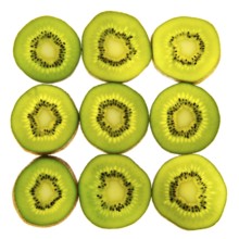 Green slices of transparency kiwi on whote bakcground