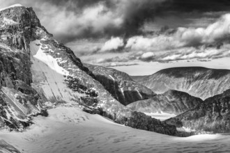 Bjoerlings glacier with Kebnekaise south summit, Norrbotten, Lapland, Sweden, August 2013, Europe