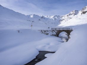 Snowy landscape in the alps of Montespluga