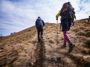 Trekking scene on Lake Como alps