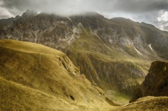 Alpine valley in Dolomites, Passo di Giau, Italy, Europe