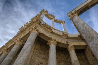 Detail view of the Roman Theatre columns in Merida, Spain, Europe