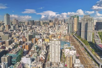 Tokyo Japan, high angle view city skyline at Tokyo city center with railway