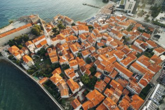 The roofs of the old town of Budva - an aerial photo from a drone.