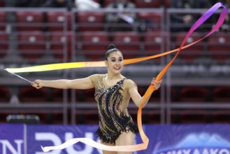 Sofia, Bulgaria - 6 May, 2017: Selen Bektas from Turkey performs during Rhythmic Gymnastics World